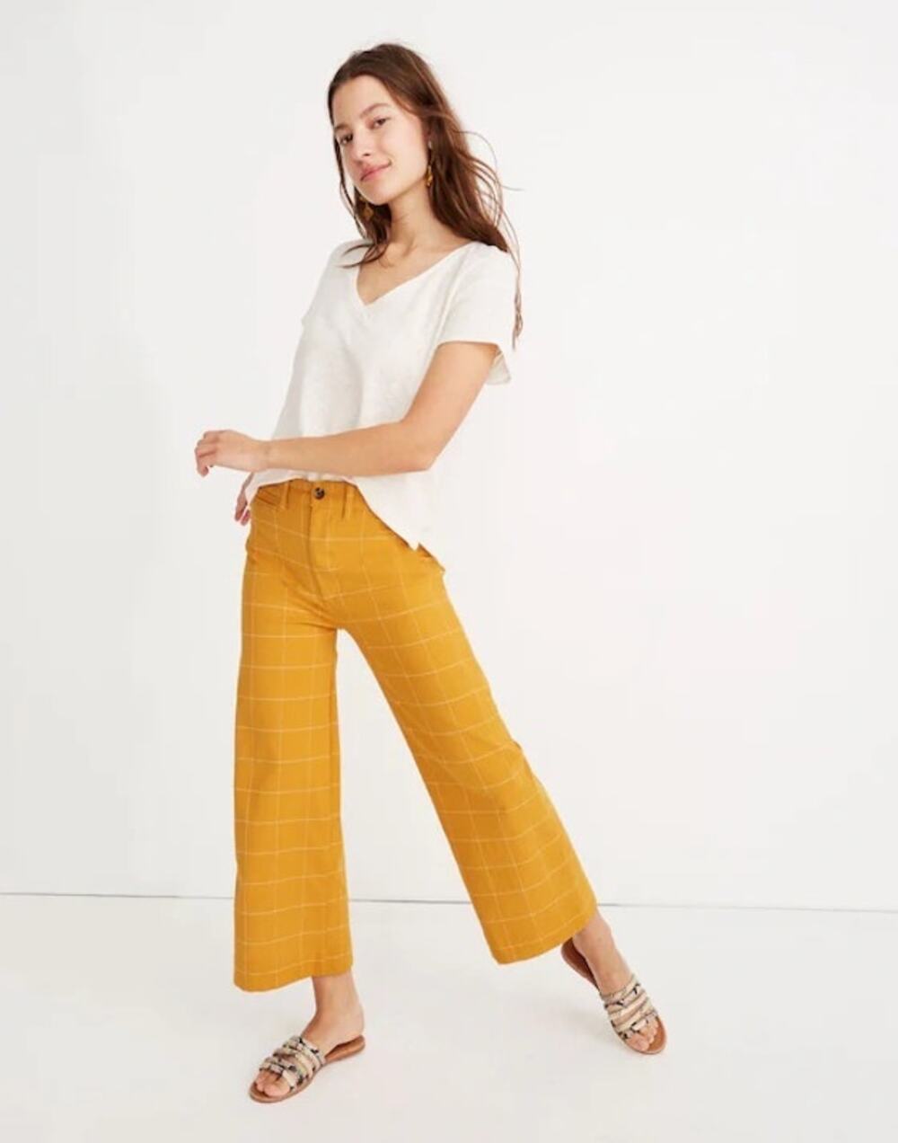 Madewell Emmett Wide Leg Crop Pants Windowpane Golden Yellow Fall Womens 29